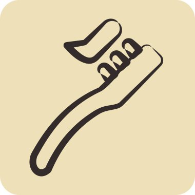 İkon diş fırçası. Tıp sembolü için uygun. El çizimi tarzı. Basit dizayn edilebilir. dizayn şablonu