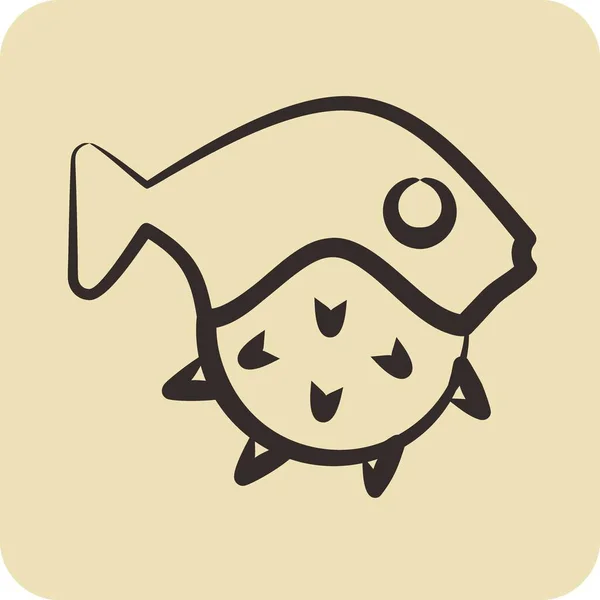 Icon Puffer鱼 适用于海鲜标志 手绘风格 简单的设计可以编辑 设计模板 — 图库矢量图片