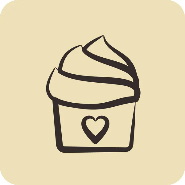 Icon Cupcake 适用于面包店标志 手绘风格 简单的设计可以编辑 设计模板 — 图库矢量图片