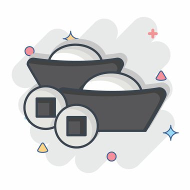 Simge Ingot. Çin Yeni Yıl sembolüyle ilgili. Çizgi roman. Basit tasarım düzenlenebilir