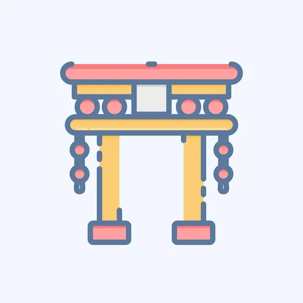 Icône Torii Gate Lié Symbole Nouvel Chinois Style Doodle Conception — Image vectorielle