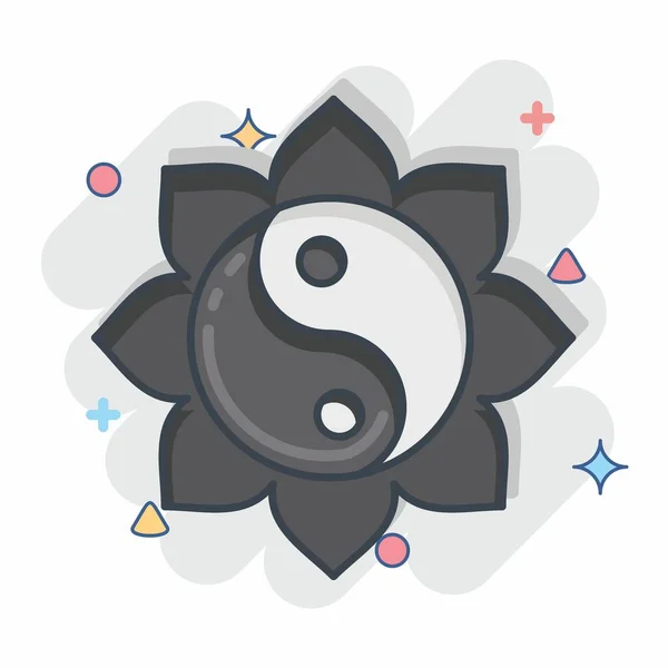 Icône Yin Yang Lié Symbole Nouvel Chinois Style Comique Conception — Image vectorielle