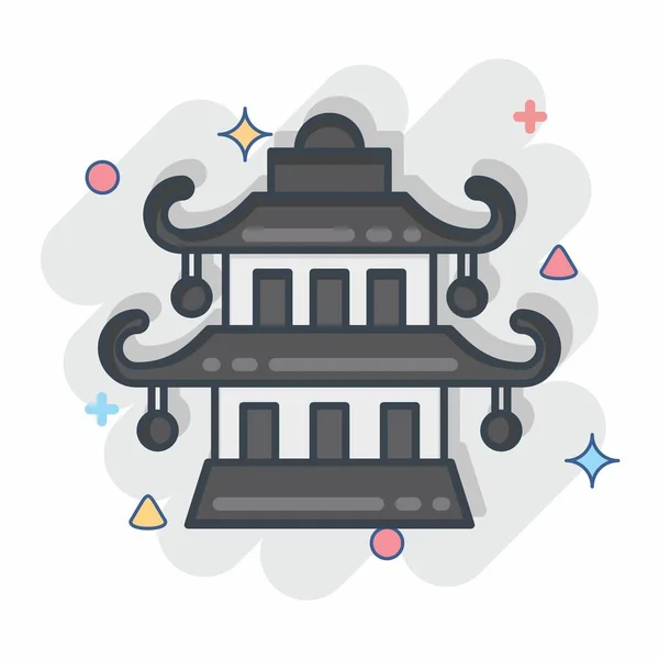 Simge Pagoda. Çin Yeni Yıl sembolüyle ilgili. Çizgi roman. Basit tasarım düzenlenebilir