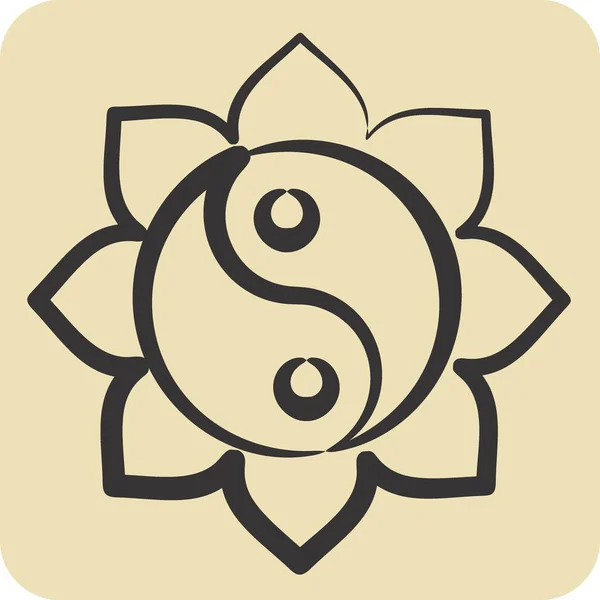 Icône Yin Yang Lié Symbole Nouvel Chinois Style Dessiné Main — Image vectorielle