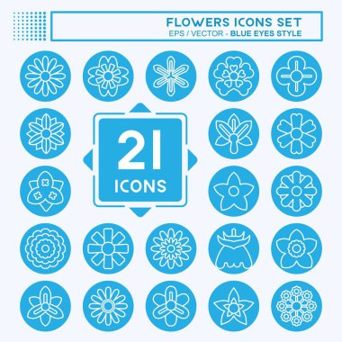 Simge Ayarlı Çiçekler. Eğitim sembolüyle ilgili. Mavi gözlü. Basit dizayn edilebilir. Basit resimleme