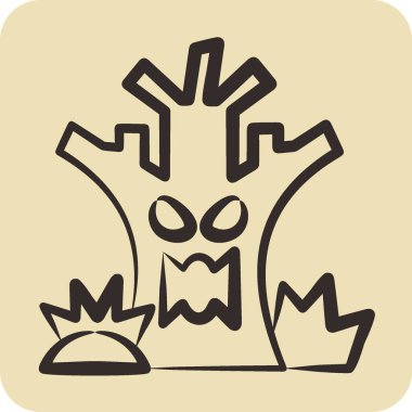 Simge Ölüm Ağacı. Cadılar Bayramı sembolüyle ilgili. El çizimi tarzı. Basit dizayn edilebilir. Basit resimleme