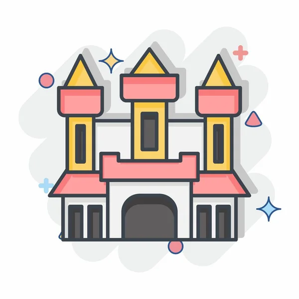 Замок Ікон Пов Язаний Символом Хелловін Стиль Коміксів Простий Дизайн — стоковий вектор