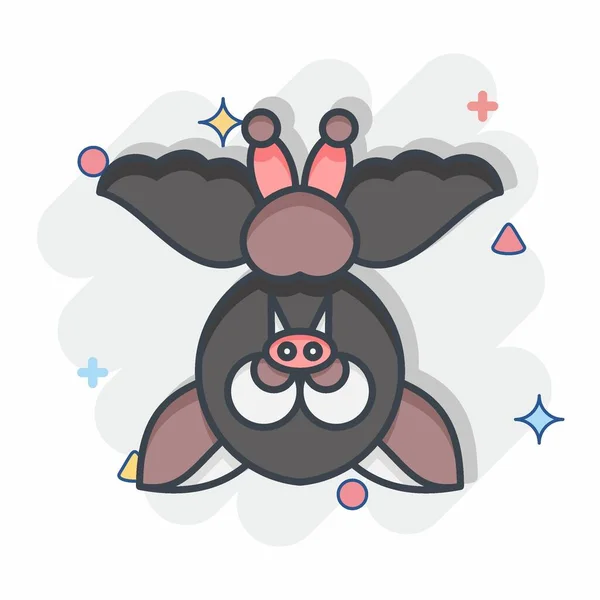 Икона Летучая Мышь Связано Символом Хэллоуина Стиле Комикса Простой Дизайн — стоковый вектор