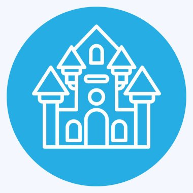 İkon Hayaletli Ev. Lunapark sembolüyle ilgili. Mavi gözlü. Basit dizayn edilebilir. Basit resimleme