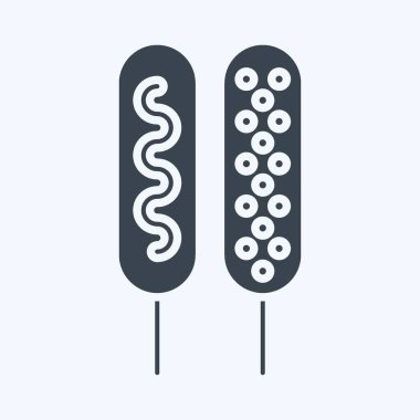 Icon Corn Dog. Lunapark sembolüyle ilgili. Kabartma tarzı. Basit dizayn edilebilir. Basit resimleme