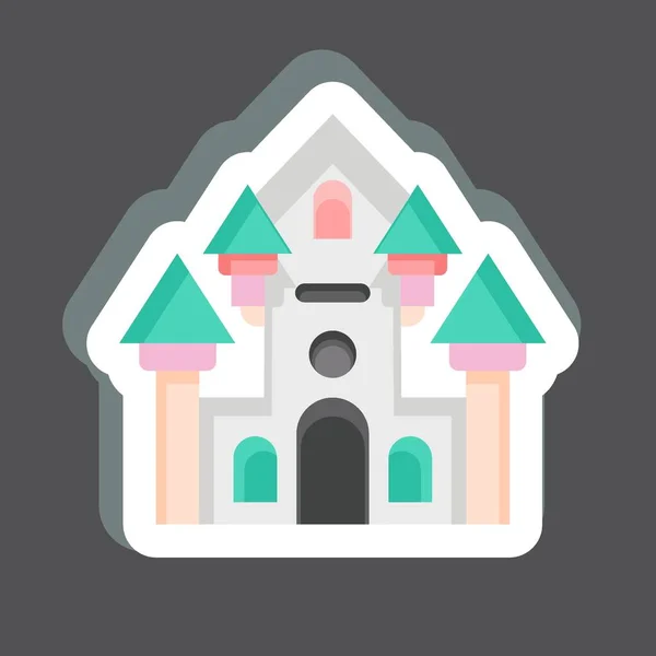 Stiker Haunted House Terkait Dengan Simbol Amusement Park Desain Sederhana - Stok Vektor