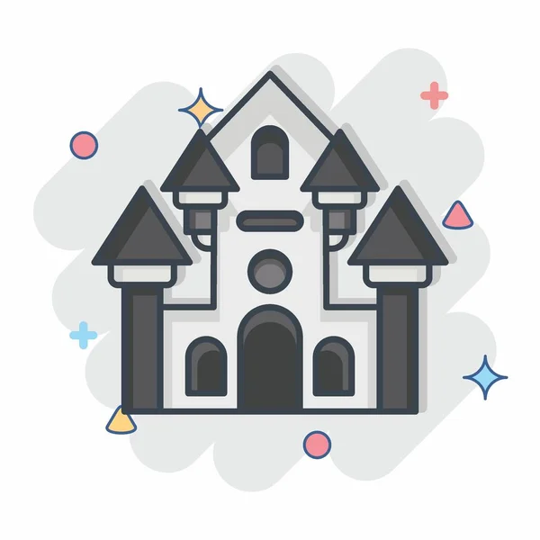 Дом Привидениями Связано Символом Амурского Парка Стиле Комикса Простой Дизайн — стоковый вектор