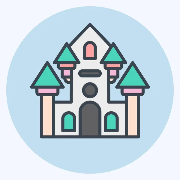 Icône Maison Hantée Lié Symbole Parc Attractions Couleur Mate Style — Image vectorielle