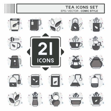 Icon Set Tea. İçecek sembolü ile ilgili. Çizgi roman. Basit dizayn edilebilir. Basit bir çizim. yeşil çay
