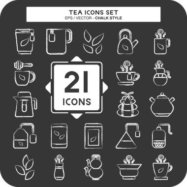 Icon Set Tea. İçecek sembolü ile ilgili. Tebeşir stili. Basit dizayn edilebilir. Basit bir çizim. yeşil çay