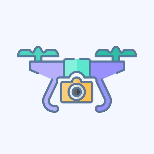 Icône Drone Avec Caméra Lié Symbole Drone Style Doodle Conception — Image vectorielle