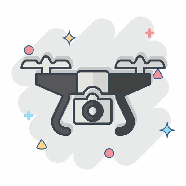 Ikon Drón Kamerával Drón Szimbólummal Kapcsolatos Képregény Stílus Egyszerű Tervezés — Stock Vector