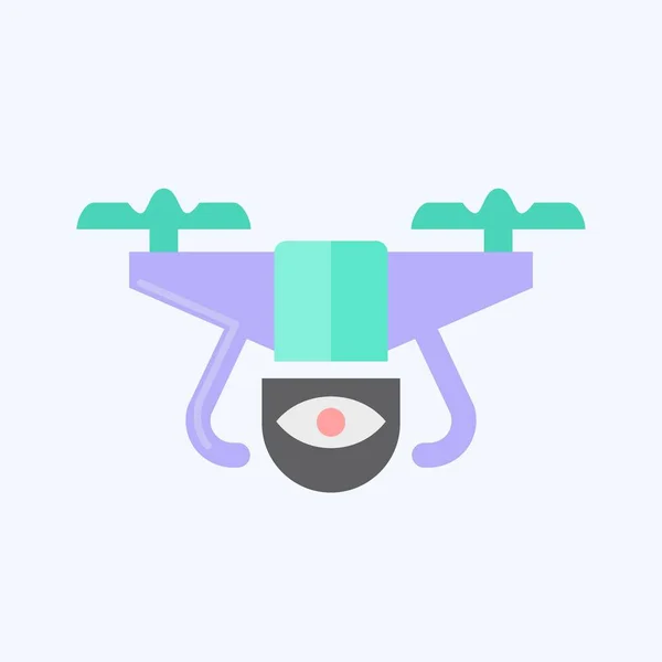 Icône Drone Surveillance Lié Symbole Drone Style Plat Conception Simple — Image vectorielle