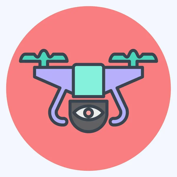 Icon Surveillance Drone Related Drone Symbol Color Mate Style Simple — Stock Vector