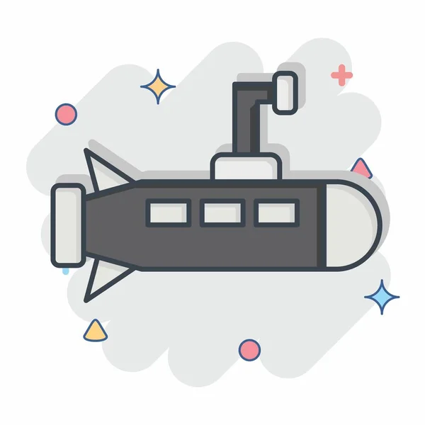 Ikonová Ponorka Související Vojenským Symbolem Komický Styl Jednoduchý Design Upravitelný — Stockový vektor