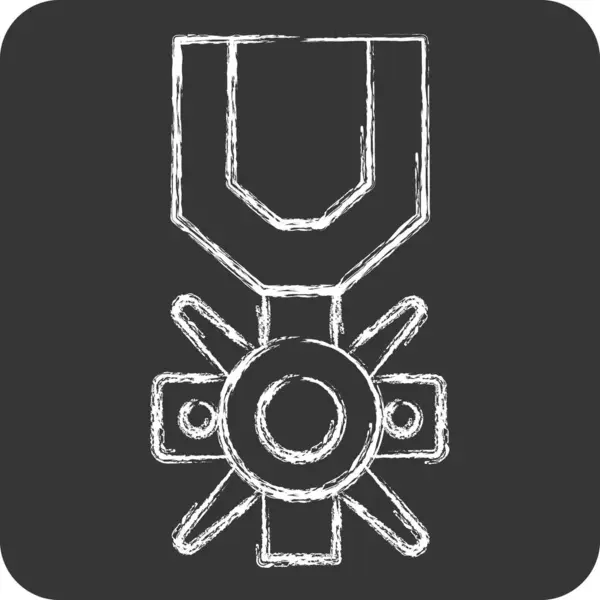 Медаль Ікона Валор Пов Язаний Військовим Символом Крейдяний Стиль Простий — стоковий вектор