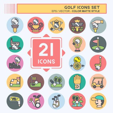 Simge kümesi Golf. Spor sembolüyle ilgili. renk arkadaşı stili. Basit dizayn edilebilir. Basit resimleme
