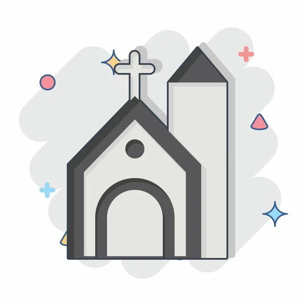 Иконная Церковь Связано Кельтским Символом Стиле Комикса Простой Дизайн Редактируемый — стоковый вектор