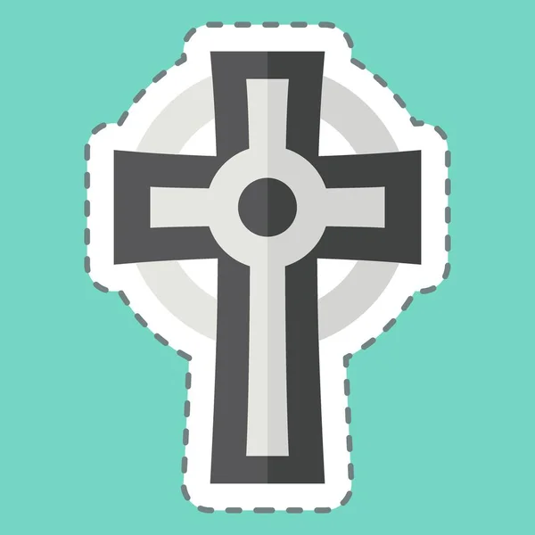 Aufkleber Linie Geschnitten Kreuz Mit Keltischem Symbol Verwandt Einfaches Design — Stockvektor