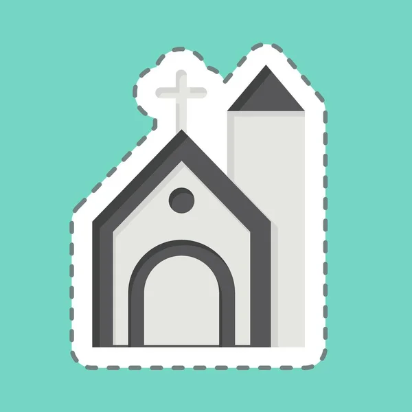 Aufkleberschnur Durchgeschnitten Kirche Mit Keltischem Symbol Verwandt Einfaches Design Editierbar — Stockvektor