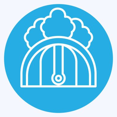 Icon Kamp Alanı Otoparkı. Konaklama sembolüyle ilgili. Mavi gözlü. Basit dizayn edilebilir. Basit resimleme