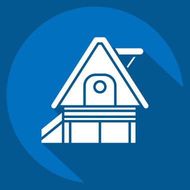 İkon Tatil Evi. Konaklama sembolüyle ilgili. Uzun gölge tarzı. Basit dizayn edilebilir. Basit resimleme