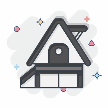 İkon Tatil Evi. Konaklama sembolüyle ilgili. Çizgi roman. Basit dizayn edilebilir. Basit resimleme