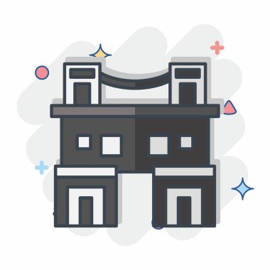 İkon Kasaba Evi. Konaklama sembolüyle ilgili. Çizgi roman. Basit dizayn edilebilir. Basit resimleme