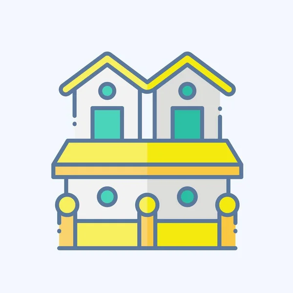 Ikon Town House Kapcsolódó Szállás Szimbólum Doodle Stílusban Egyszerű Tervezés — Stock Vector