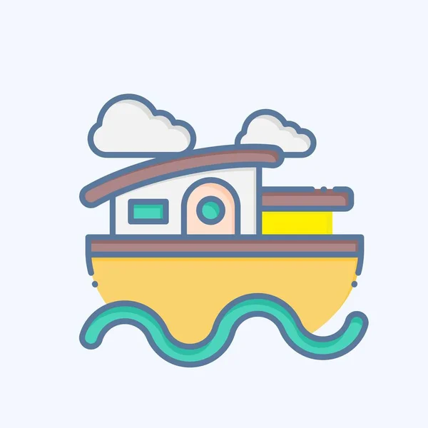 Icon House Boat Lié Symbole Logement Style Doodle Conception Simple — Image vectorielle