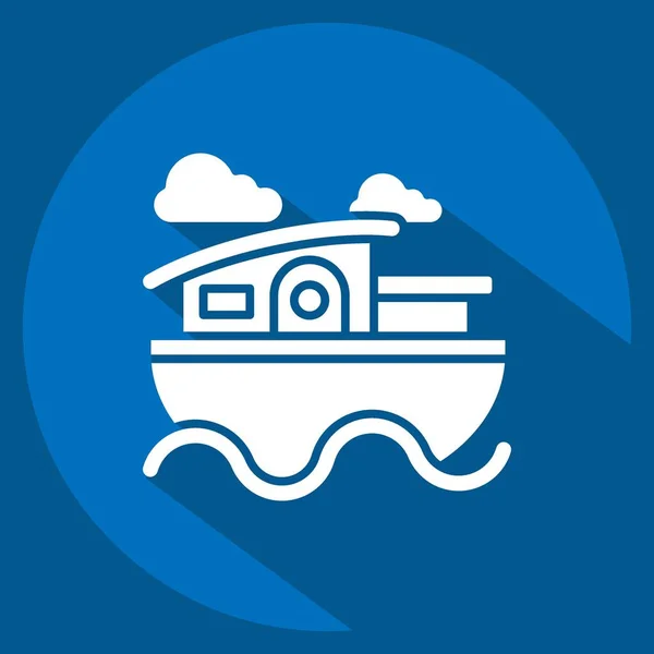 Icon House Boat Lié Symbole Logement Long Style Ombre Conception — Image vectorielle