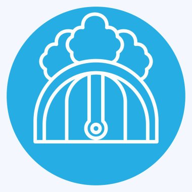 Icon Kamp Alanı Otoparkı. Konaklama sembolüyle ilgili. Mavi gözlü. Basit dizayn edilebilir. Basit resimleme