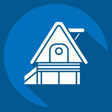 İkon Tatil Evi. Konaklama sembolüyle ilgili. Uzun gölge tarzı. Basit dizayn edilebilir. Basit resimleme