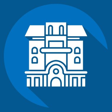 Simge dairesi. Konaklama sembolüyle ilgili. Uzun gölge tarzı. Basit dizayn edilebilir. Basit resimleme