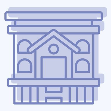 Simge Mobil Evi. Konaklama sembolüyle ilgili. İki ton stili. Basit dizayn edilebilir. Basit resimleme