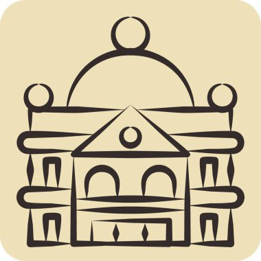 İkon Heykeli Evi. Konaklama sembolüyle ilgili. El çizimi tarzı. Basit dizayn edilebilir. Basit resimleme