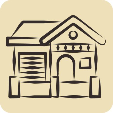 İkon Kulübesi. Konaklama sembolüyle ilgili. El çizimi tarzı. Basit dizayn edilebilir. Basit resimleme