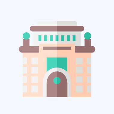 Icon Oteli. Konaklama sembolüyle ilgili. Düz stil. Basit dizayn edilebilir. Basit resimleme