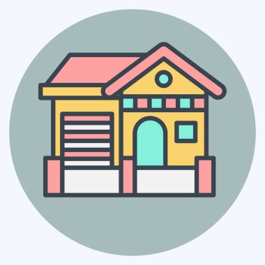 İkon Kulübesi. Konaklama sembolüyle ilgili. renk arkadaşı stili. Basit dizayn edilebilir. Basit resimleme