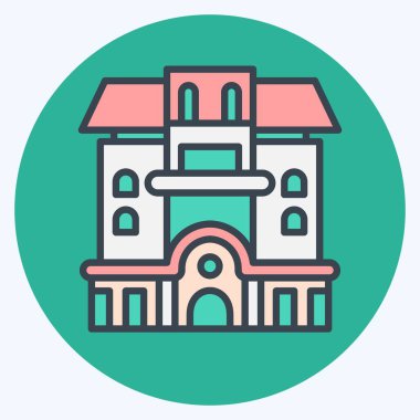 Simge dairesi. Konaklama sembolüyle ilgili. renk arkadaşı stili. Basit dizayn edilebilir. Basit resimleme