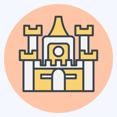 Simge Kalesi. Konaklama sembolüyle ilgili. renk arkadaşı stili. Basit dizayn edilebilir. Basit resimleme