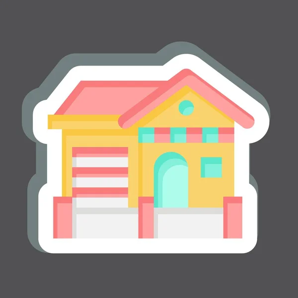 Stiker Cottage Terkait Dengan Simbol Akomodasi Desain Sederhana Dapat Disunting - Stok Vektor
