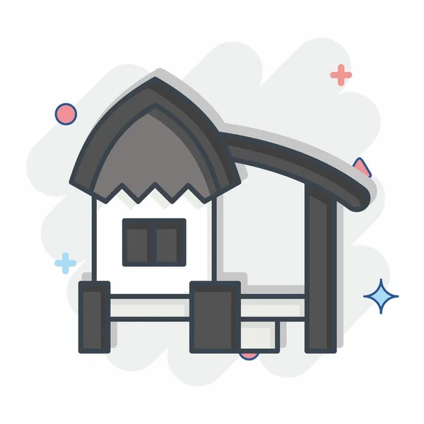 Ikon Hut Terkait Dengan Simbol Akomodasi Gaya Komik Desain Sederhana - Stok Vektor