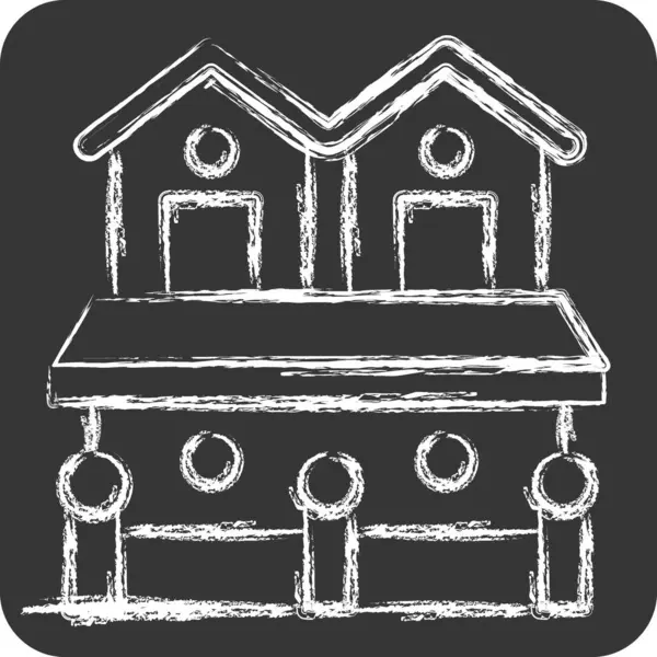 Icono Casa Pueblo Relacionado Con Símbolo Alojamiento Estilo Tiza Diseño — Vector de stock