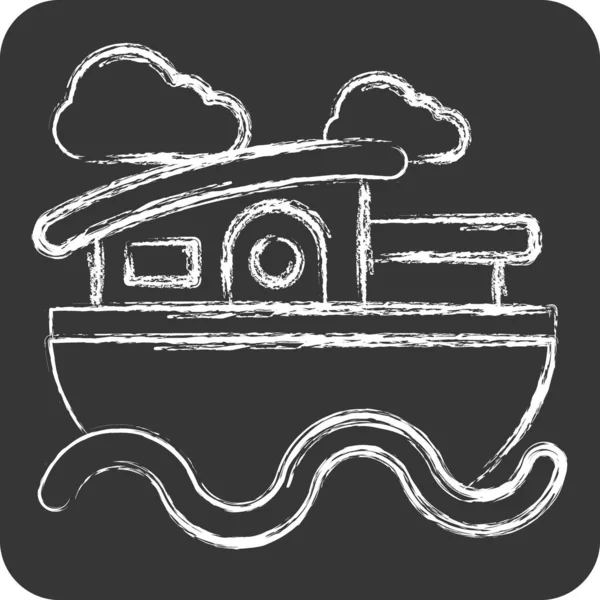 Icon House Boat Lié Symbole Logement Style Craie Conception Simple — Image vectorielle